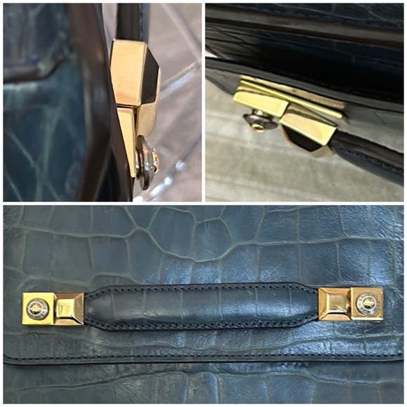 Authentic Henri Bendel Leather Crocodile Embossed Flap-Over Clutch Crossbody